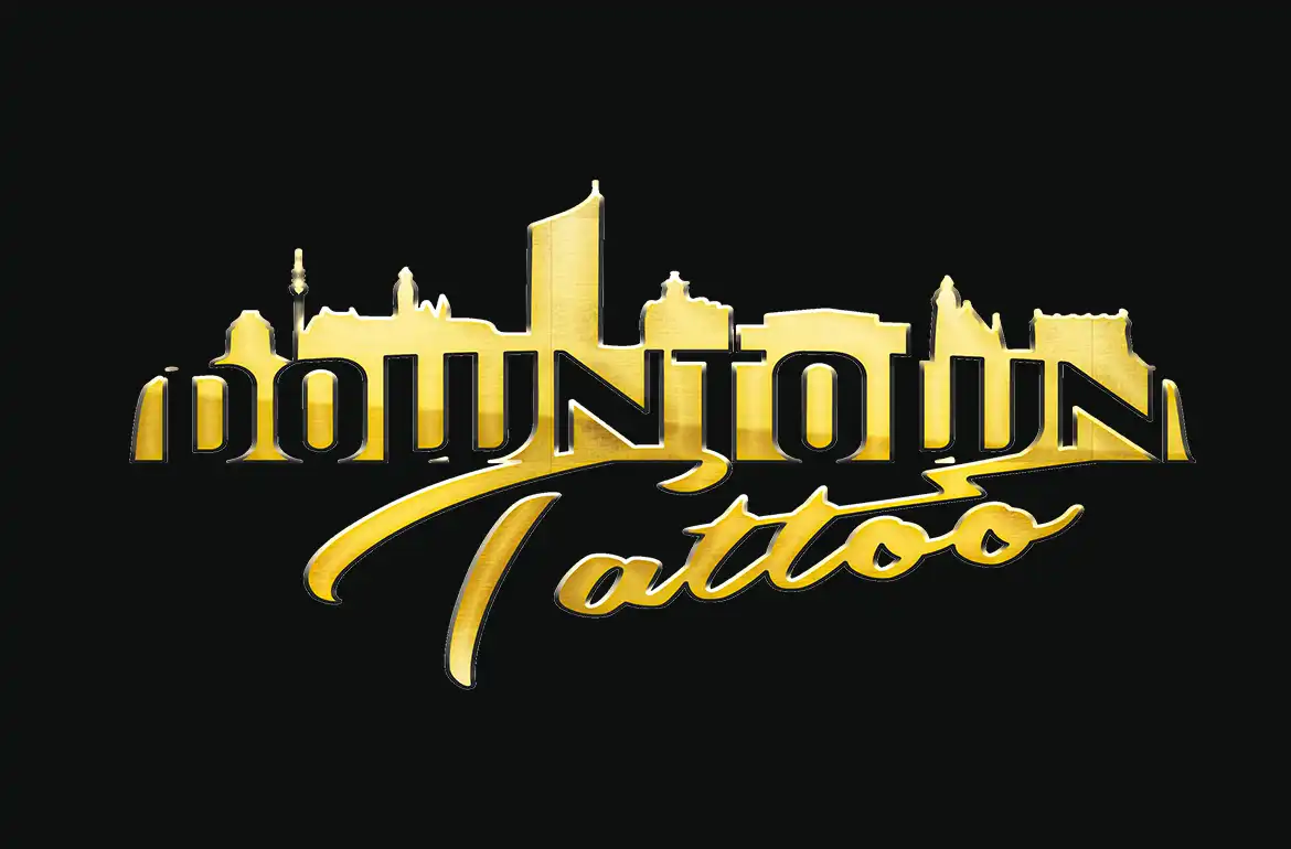 Logo und Innenansicht von Downtown Tattoo Leipzig